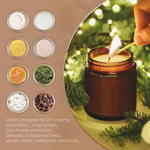 Tecohouse 8oz Amber Glass Jars with Lids, 3 Pack Candle Jars with Blank Labels, 250g Wide Mouth | Lotion Container for Sample, Cream, Lotion, Honey, Powder, Jelly | Home & Beauty