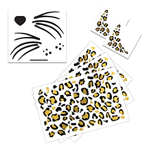 Leopard Face Temporary Tattoo Pack - 6 Sheets Black & Gold