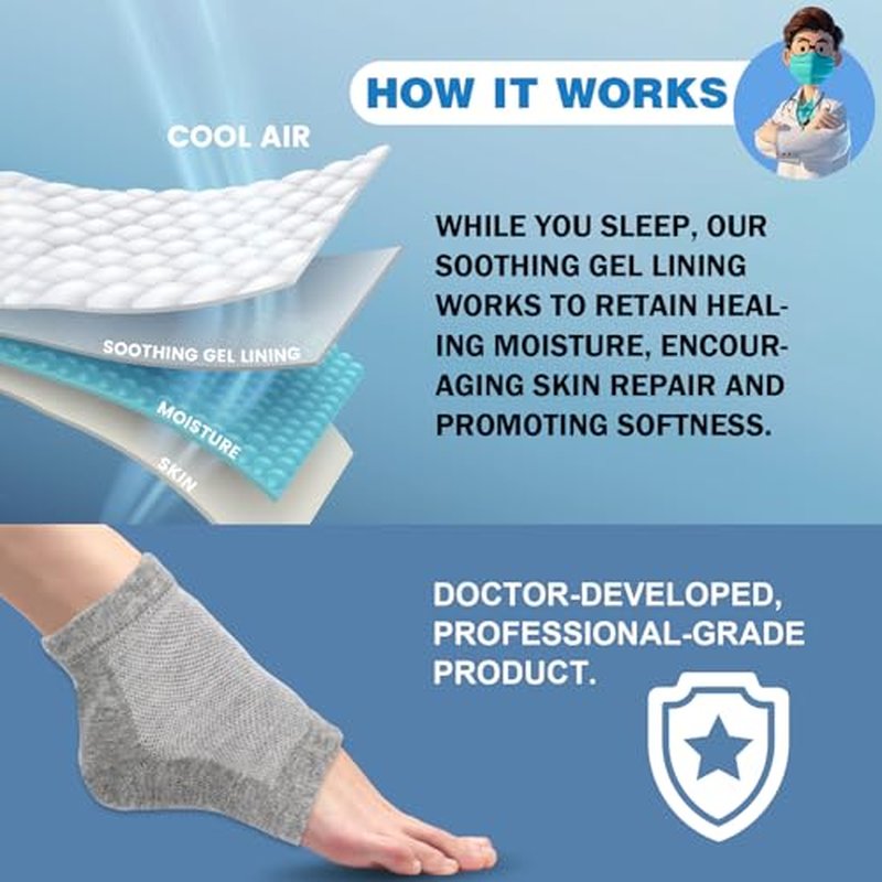 TEAWOO Gel Heel Socks - 6 Pairs Moisturizing Treatment for Cracked Feet