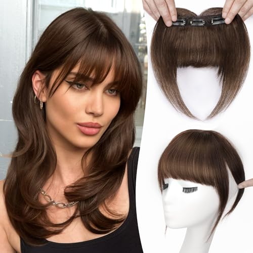 MONIXI Bangs Hair Clip in Bangs, 100% Real Human Hair Clip in Fringe, 3 Secure Clips in Full Fringe French Bangs Natural Thick Volume Fake Bangs for Women Girls Daily Wear