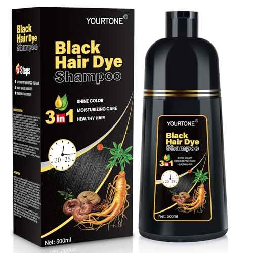 Black Hair Dye Shampoo Instant & Easy 3-in-1 Hair Color Solution for Men and Women - Herbal Formula, Ammonia-free, Lasts 30 Days - 16.90 oz