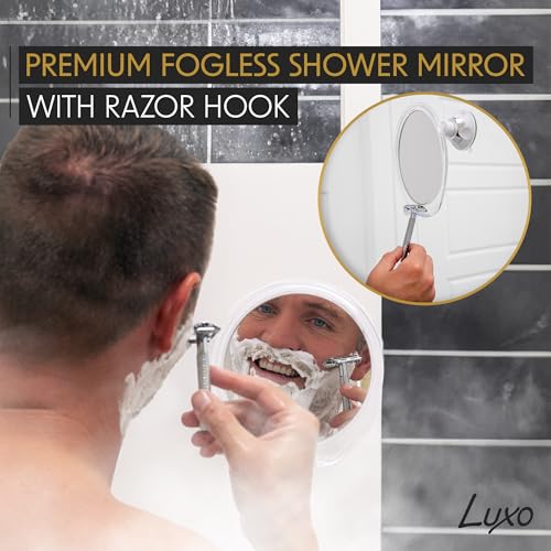 Luxo Fogless Round Shower Mirror with Razor Holder - White/Clear, Variation 1