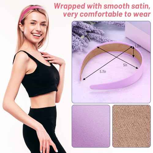 anezus 16 Pcs Satin Headbands Bulk 1 Inch Anti-slip Ribbon Hair Bands Plain Hard Headbands for Women Girls DIY Craft Hair Accessories (Pastel Color)
