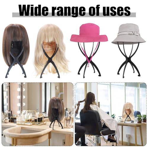 Obeoby Portable Wig Stand Set - Black 2 Pack, Foldable & Lightweight for Wigs, Travel & Salon Use
