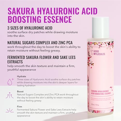 Good Molecules Hyaluronic Acid Serum and Sakura Essence Duo, Hydrating Skincare Set, 30ml Serum with 100ml Boosting Essence, All Skin Types