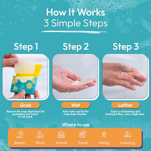 FOMIN - Paper Soap Sheets for Hand Washing - (100 Sheets) Jasmine Portable Travel Soap Sheets, Dissolvable Camping Mini Soap, Portable Hand Soap Sheets