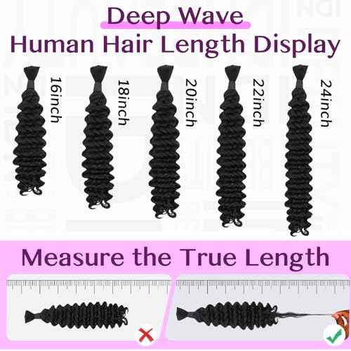 IDN BEAUTY Pre Divided Human Braiding for Boho Braids Hair Extensions, 16 Inch 100g Natrual Black Deep Wave Human Hair for Braiding Bohemian No Weft 12A Virgin Brazilian Wet and Wavy