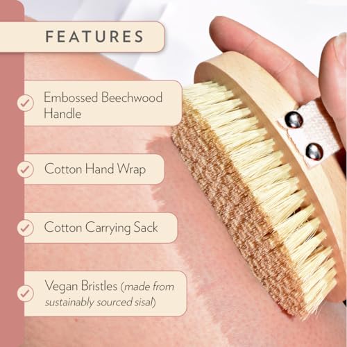 Rosebud Woman Body Brush for Dry Brushing & Lymphatic Drainage - Sustainable Beechwood Handle with Vegan Sisal Bristles - Exfoliating Skincare Tool for Enhanced Circulation & Skin Texture