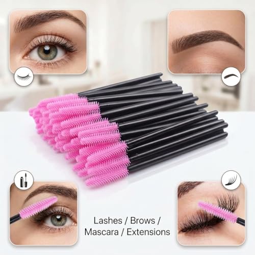 BIHRTC Deep Pink Disposable Silicone Eyelash Mascara Brushes Pack of 100