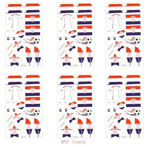 Croatia Flag Temporary Face Tattoos, 6 Sheets Football World Cup