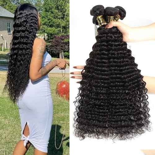 QTHAIR 16A Brazilian Deep Wave Human Hair Bundles 100% Unprocessed Virgin Remy Hair Deep Curly Weave 3 Bundles Extensions for Black Women Natural Color 18 20 22INCH