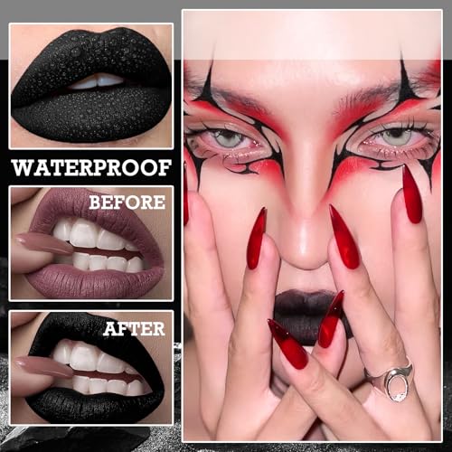 Black Matte Lipstick & Lip Liner Set - Waterproof, Long-Lasting