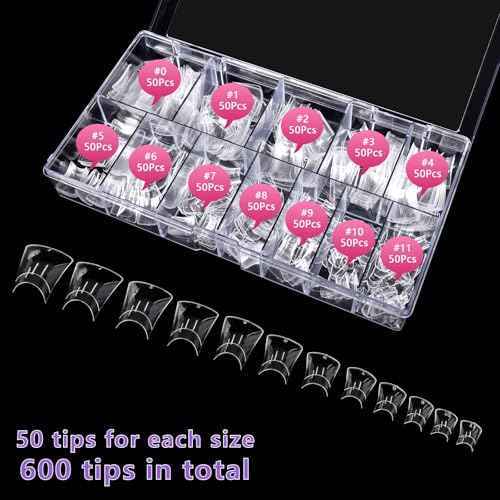 Laza 600pcs Short Duck Nail Tips 12 Sizes Box-packed Clear Duck Nails Half Cover Wide Nail Tips French False Nail Tips for Acrylic Nails Extension Tips ? 22MM