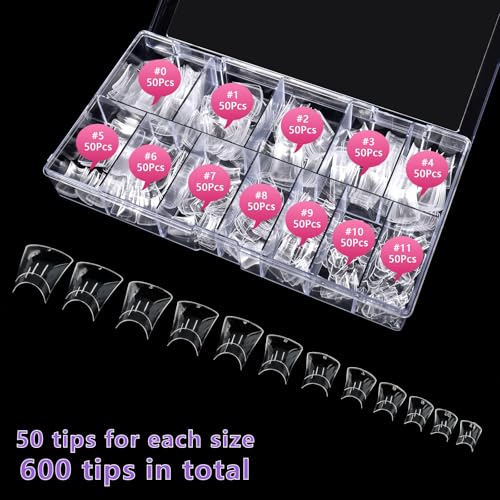 Laza 600pcs Short Duck Nail Tips 12 Sizes Box-packed Clear Duck Nails Half Cover Wide Nail Tips French False Nail Tips for Acrylic Nails Extension Tips — 22MM