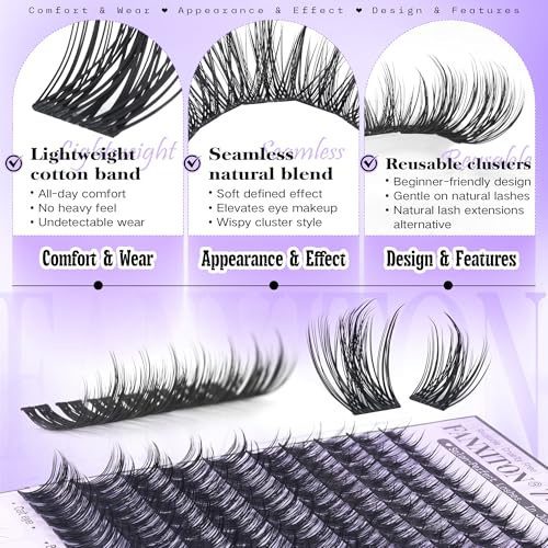 Wispy Lash Clusters Kit Natural Look Lash Clusters DIY Lash Extension Kit 10-18mm Cluster Eyelash Extensions Kit Lash Bond and Seal Lash Tweezers Individual Lashes Cluster Kit DIY Lash at Home