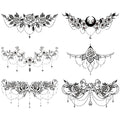 GLARYYEARS Temporary Tattoos for Women | 6-Pack Waterproof Black Floral