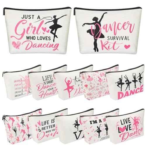 Silkfly 12 Pcs Christmas Dance Makeup Bag Ballet Cosmetic Bag Ballet Lover Gift Christmas Dance Party Favors Princess Party Favors Tutu Supplies Portable Toiletry Zipper Pouch for Women