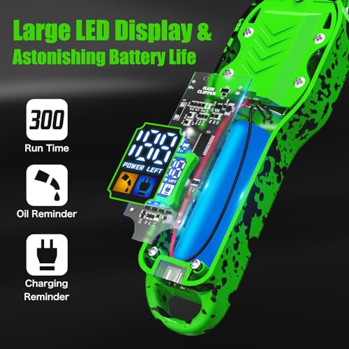 Professional Hair Clippers for Men, Cordless Barber kit for Hair Cutting & Grooming, Hair Clippers and Trimmer Set for Barber Haircut with LED Display, 8 Fade Taper Combs(Green Set)