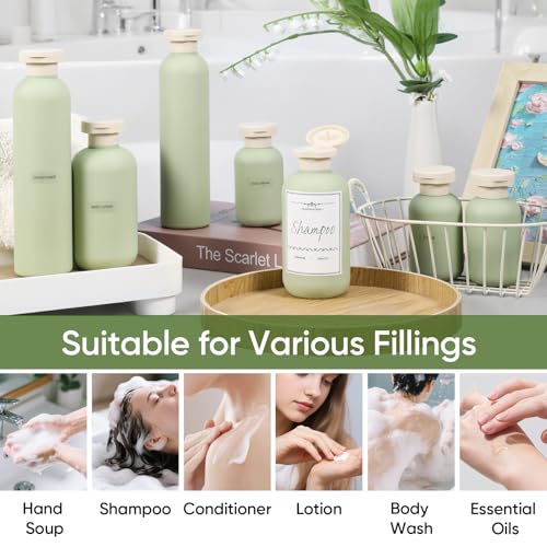 DEMORA 6.6oz Green Refillable Travel Bottles Set - Leakproof Toiletry Containers