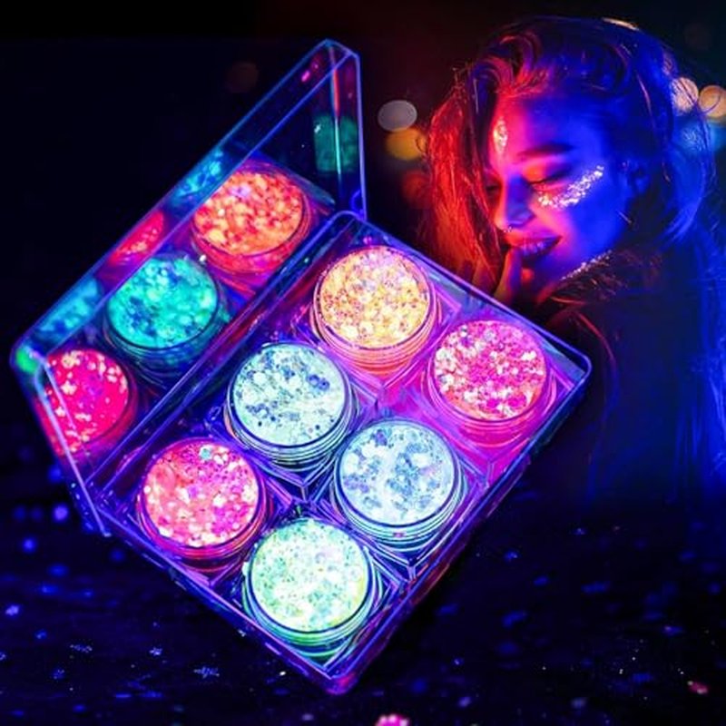 Glow in the Dark Body Glitter Gel - 12 Colors UV Party Makeup