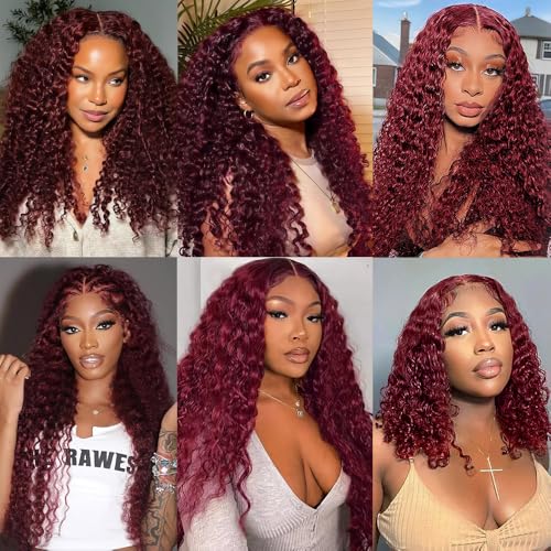 #99J Burgundy Curly Human Hair Bundles - 12-16 Inch, 3 Pack