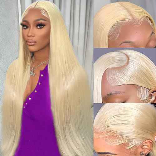 32 Inch 613 13x6 Lace Front Wigs Human Hair Straight Blonde Wig 180% Density 613 Lace Front Wig Human Hair for Women, Pre Plucked, Minimal Shedding, Soft Texture, Natural Look for Daily Wear