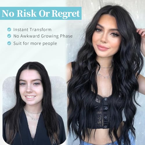 Black Long Wavy Wig with Lace Hairline - 26 Inch
