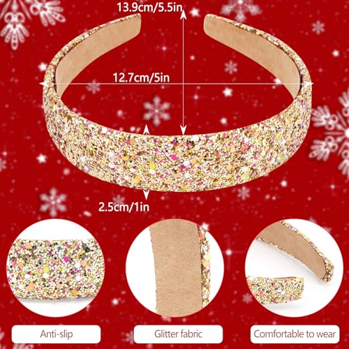 Glitter Headbands for Girls Women, Sparkly Sequin Christmas Hairbands for Girls Non-slip, Cute Bling Headbands Hair Accessories For Christmas Holiday Party Favors Gifts