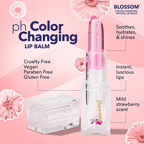 Blossom Moisturizing Color Changing Shimmering Lip Balm Sparkle Lip Stain Tint, Infused with Real Flowers, 3g, Blush