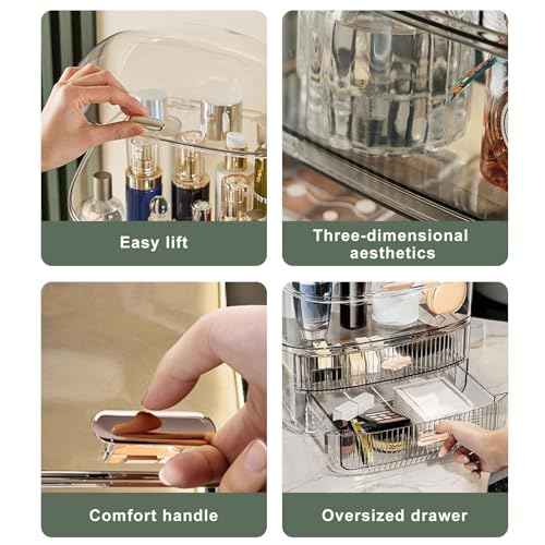 DASITON Makeup Organizer for Vanity,Large Capacity Cosmetic Organizer for Countertop,3 Layers Makeup Storage Organizer,Waterproof & Dustproof Cosmetic Display Case for Bathroom,Dresser,Bedroom(Coffee)