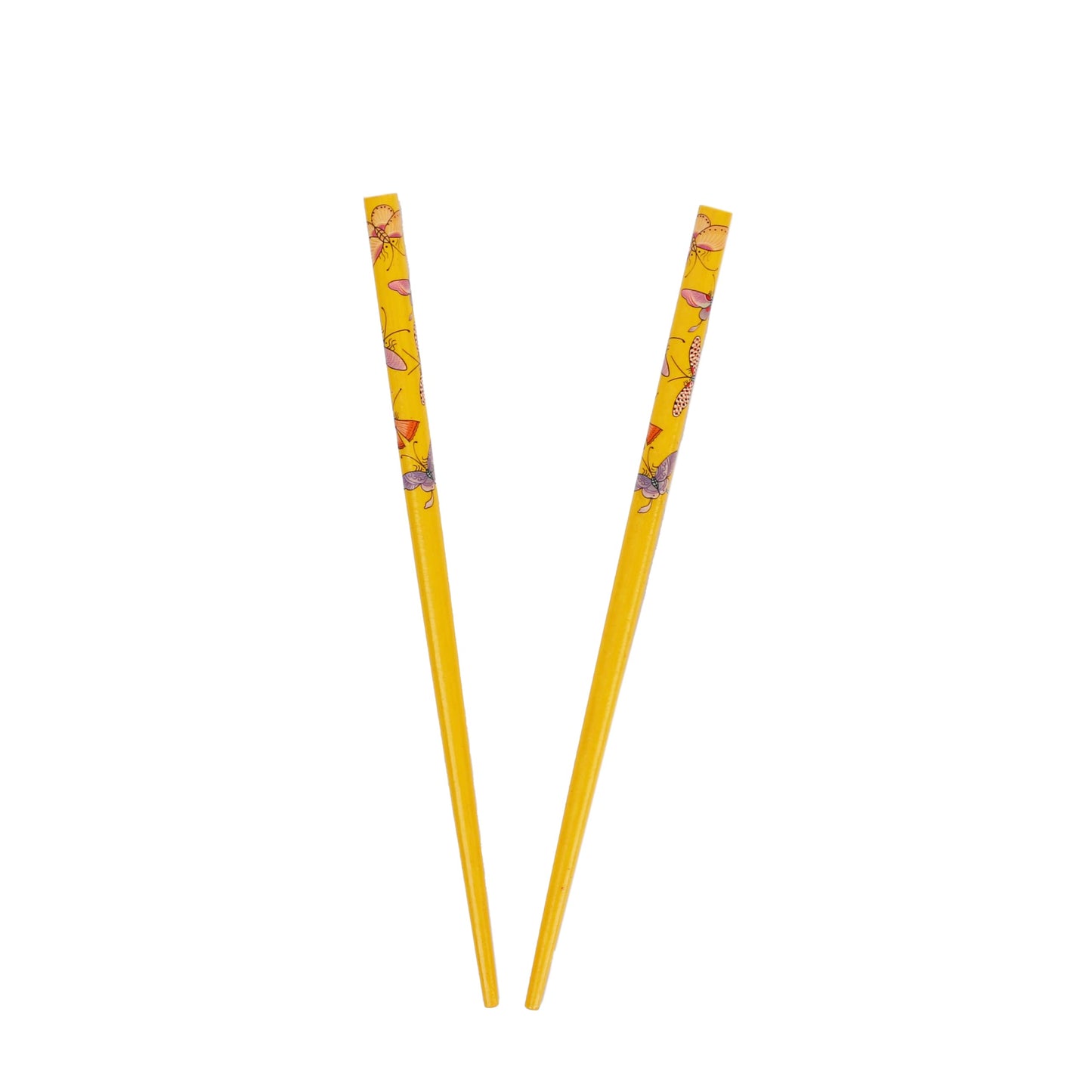 Set of 4 Hair Sticks Hair Chopsticks 7 inches Long with Butterflies for Women - Black & Yellow