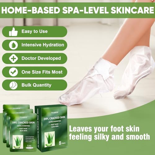 TEAWOO Moisturizing Foot Masks 16 Pairs - Aloe Vera & Jojoba Oil