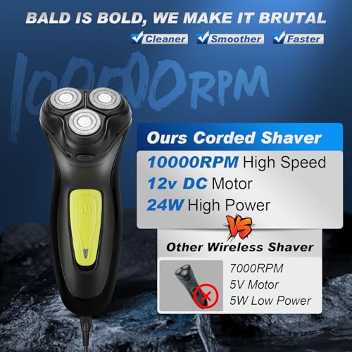 BlueFire Head Shaver for Bald Men, Corded 3D Electric Rotary Shavers with Pop-up Trimmer,Bald Head Close Shaver for Men, Rotary Shaver Electric Dry Shave