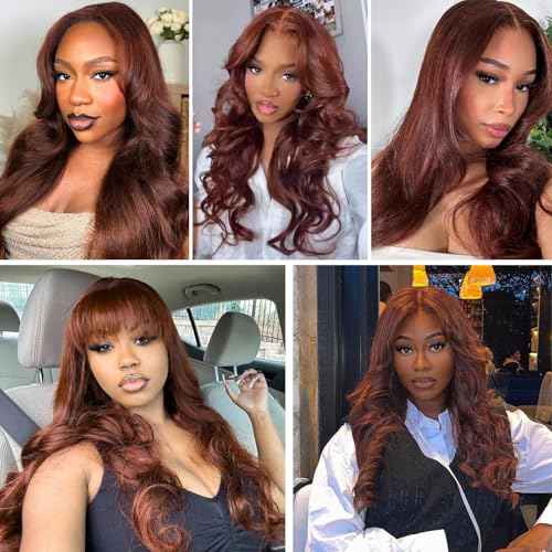 ALHER 33 Reddish Brown Body Wave 4x4 Lace Closure 20 Inch, 12A Copper Brown Colored 4X4 HD Lace Closure Free Part Pre Plucked with Baby Hair, 100% Virgin Remy Human Hair for Black Women 150% Density