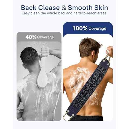 Yiclick Exfoliating Washcloth Towel with Handle, Shower Puff Back Scrubber for Shower, Exfoliating Body Scrubber Exfoliator, Bath Sponge Loofah Luffa Washer Exfoliator