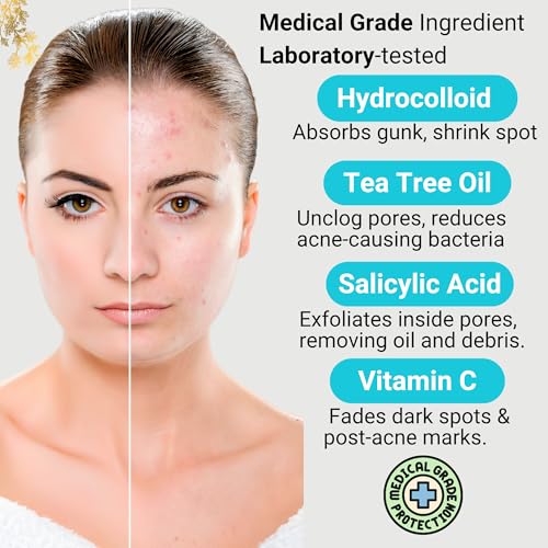Invisible Pimple Patch, Overnight Miracle Patches for Face & Body, Fast-Acting Zit Stickers, Hydrocolloid Acne Treatment with Tea Tree Oil & Salicylic Acid?Waterproof, Hypoallergenic. 96 Pcs 3 Sizes