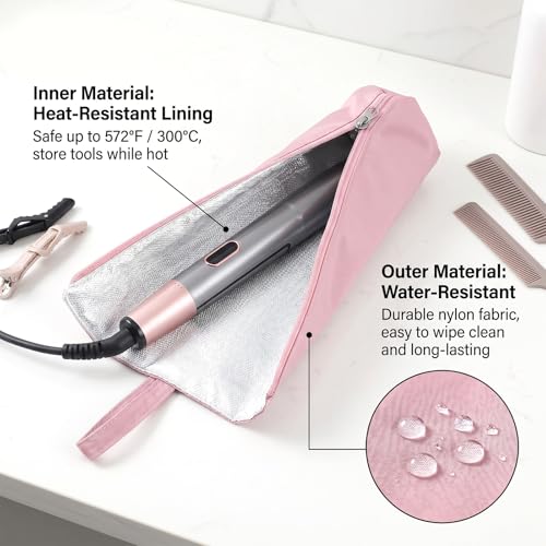 Heat-Resistant Hair Tool Organizer & Travel Case for Curling Irons & Flat Iron - Pink