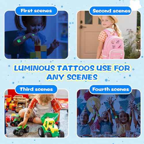 300pcs (30 Sheets) Glow-in-the-Dark Temporary Tattoos for Kids - Unicorn, Dinosaur, Mermaid, Fairy, Animals £¦ Butterfly - Temporary Tattoos for Boy £¦ Girls, Party Favors