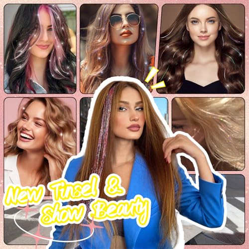 12 Pcs Colorful Fairy Hair Tinsel Kit - Clip-In Holographic Hair Extensions