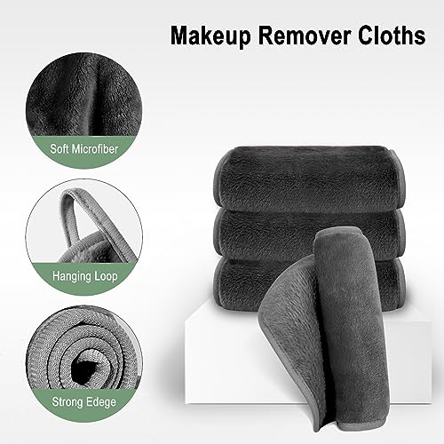 KODAMO Makeup Remover Cloth, Microfiber Makeup Remover Towel, Reusable Makeup Remover Face Wash Cloths for Washing Face, Grey