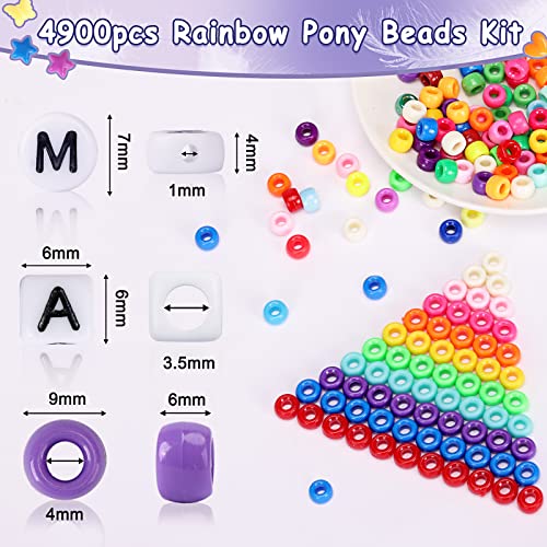 QUEFE 3250pcs Pony Beads Set, Friendship Bracelet Kit Kandi Beads 2400pcs Rainbow Beads in 96 Colors, 800pcs Letter and Heart Beads with 20 Meter Elastic Threads for Jewelry Necklace Making