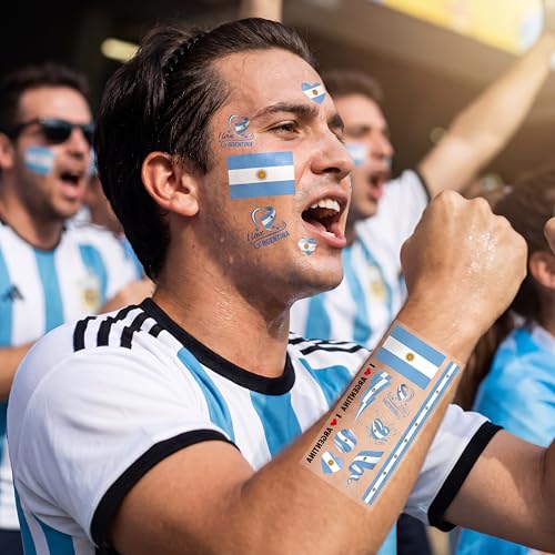 Argentina World Cup Soccer Fan Set - 3PCS Cheering Kit with Hat & Tattoos