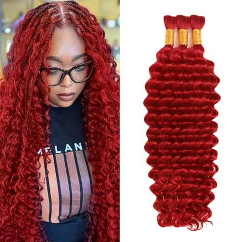 Red Boho Human Hair Wavy Bundles 14 Inch for Braids & Hairstyles - 3 Pack