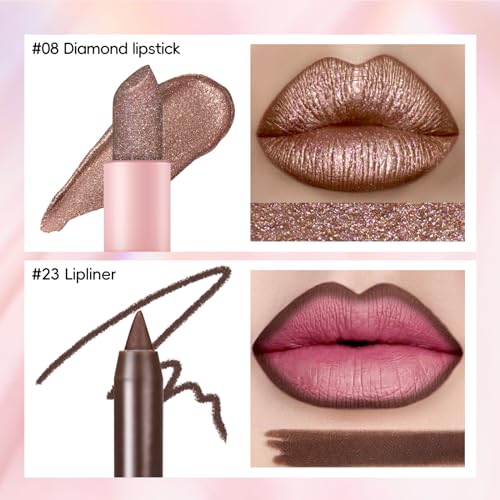 Metallic Dark Brown Lipstick & Liner Set - Diamond Shine