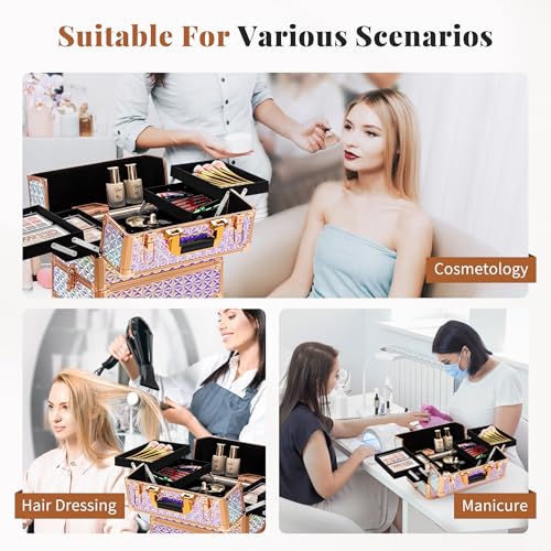 Rolling Makeup Train Case with Keys | Large Cosmetic Trolley Organizer
