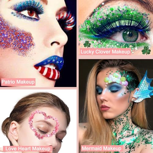 Boko 50ML Red White Blue Body Glitter Gel, 4th of July Chunky Glitter for Face Hair Body Pride Makeup, Patriotic Glitter for Independence Day Memorial Day Veterans Day Flag Party Rave Accessories