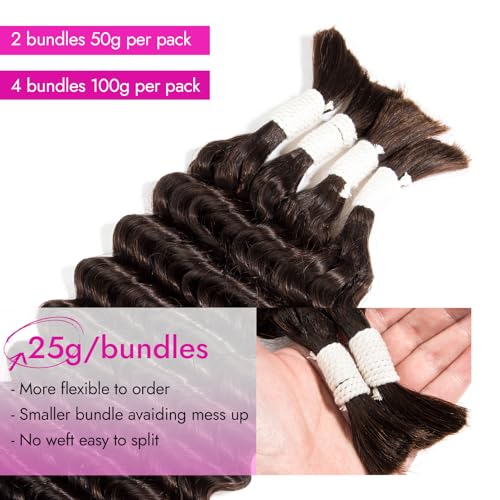 Gopukso Deep Wave Human Braiding Hair - Dark Brown 22 Inch, 4 Bundles for Boho Braids