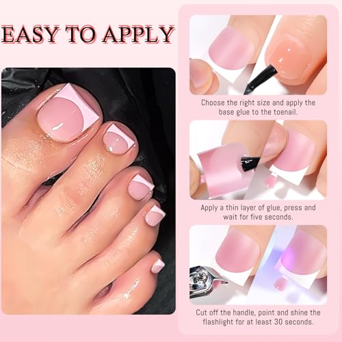 150pc Pink French Tips Press On Toenails Short Square Acrylic Kit