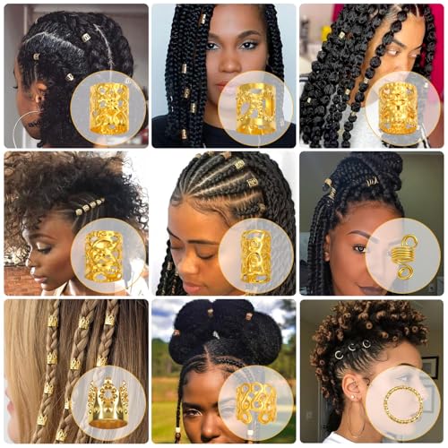 Lucomb 220 Pcs Gold Hair Jewelry for Braids & Dreadlocks
