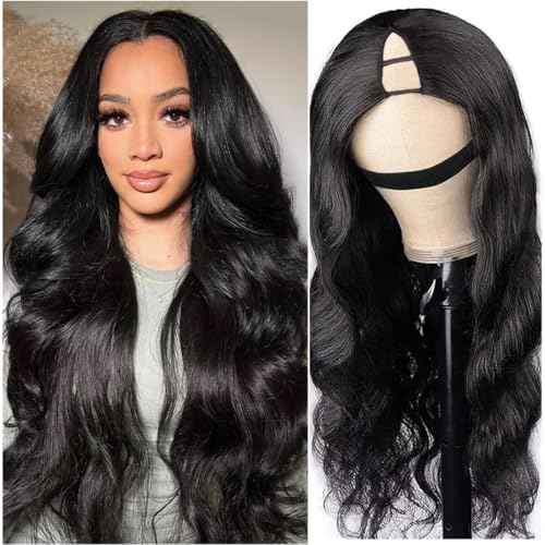 V Part Wig Human Hair Body Wave Upgrade U Part Human Hair Wig Beginner Friendly Clip In V Shape Wigs for Women Natural Black Color 26 Inch